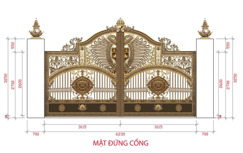 Cổng nhôm đúc kích thước 6m
